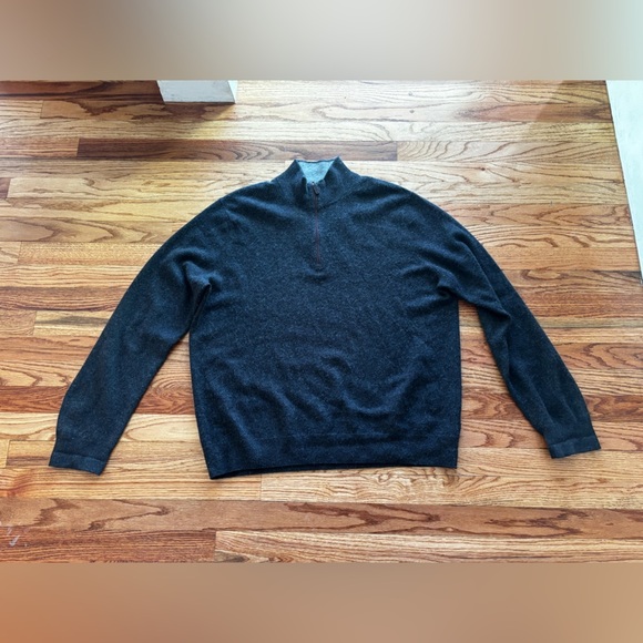 Saks Fifth Avenue Cashmere Charcoal Gray Quarter Zip-Up Sweater - XL